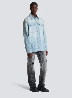 Balmain Monogrammed Jacquard Denim Shirt&nbsp;