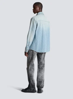 Balmain Monogrammed Jacquard Denim Shirt&nbsp;