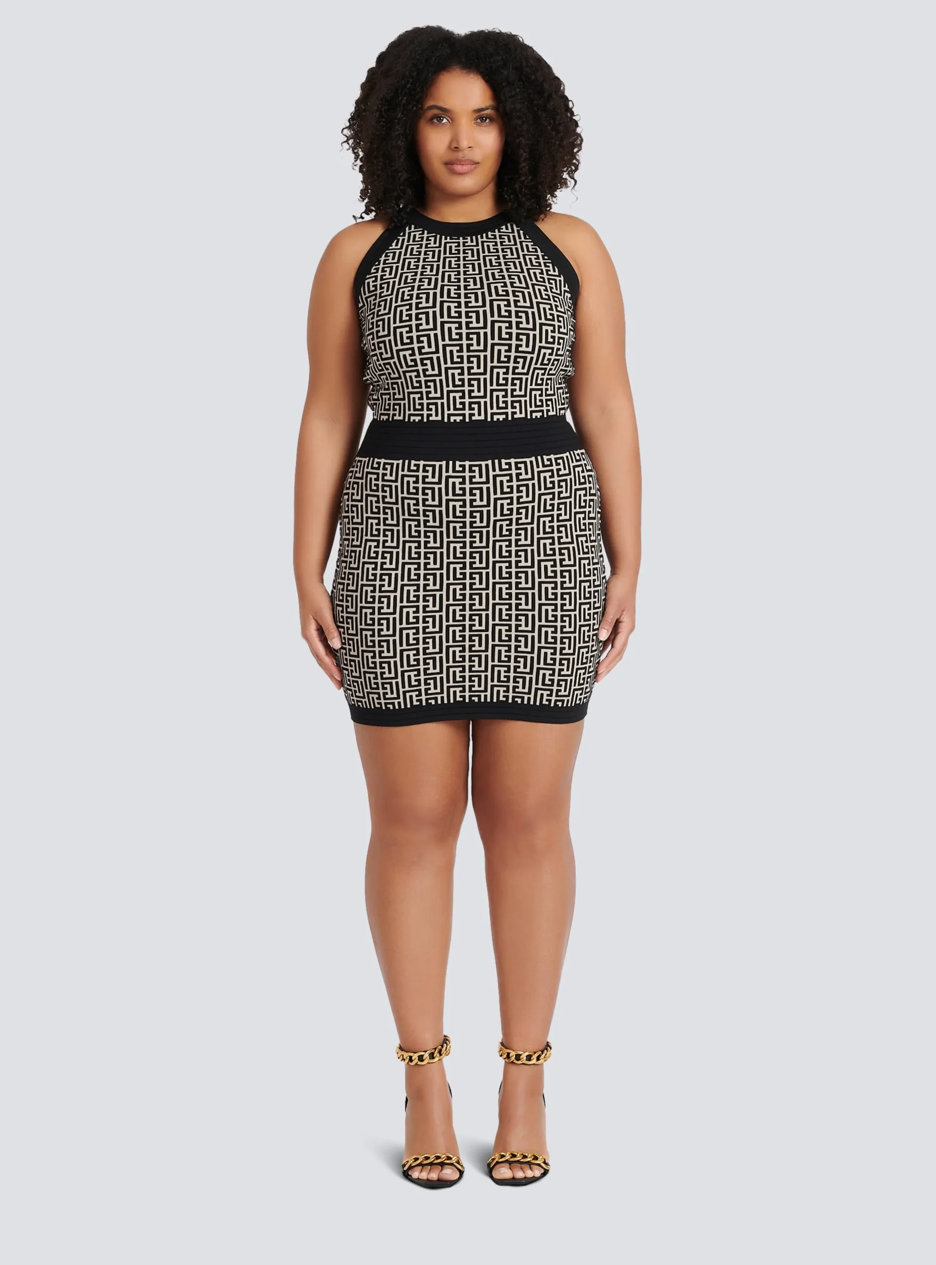 Women Balmain Monogrammed Knit Dress