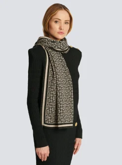 Women Balmain Monogrammed Knit Scarf