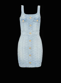 Women Balmain Monogrammed Short Denim Dress