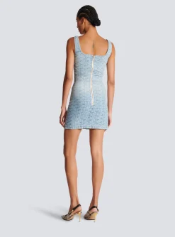 Women Balmain Monogrammed Short Denim Dress