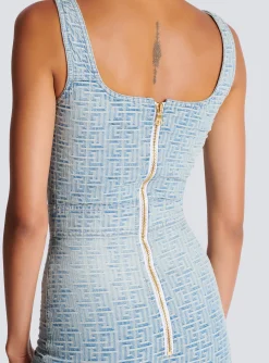 Women Balmain Monogrammed Short Denim Dress