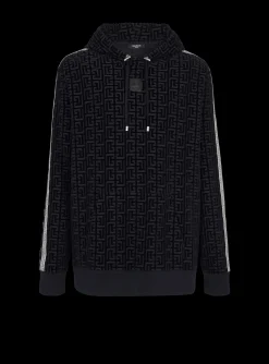 Balmain Monogrammed Velvet Hooded Sweatshirt
