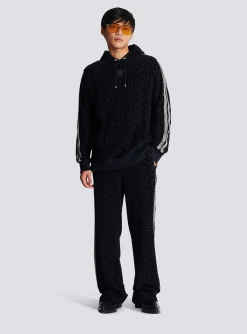 Balmain Monogrammed Velvet Hooded Sweatshirt