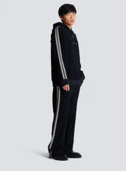 Balmain Monogrammed Velvet Hooded Sweatshirt