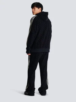 Balmain Monogrammed Velvet Hooded Sweatshirt