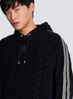 Balmain Monogrammed Velvet Hooded Sweatshirt