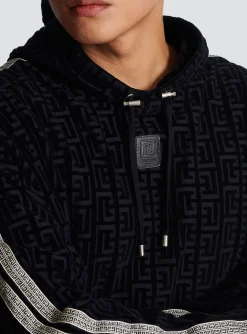 Balmain Monogrammed Velvet Hooded Sweatshirt