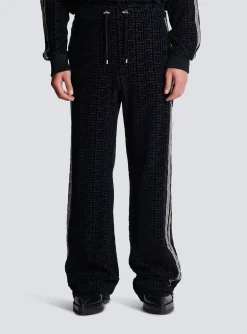 Balmain Monogrammed Velvet Joggers