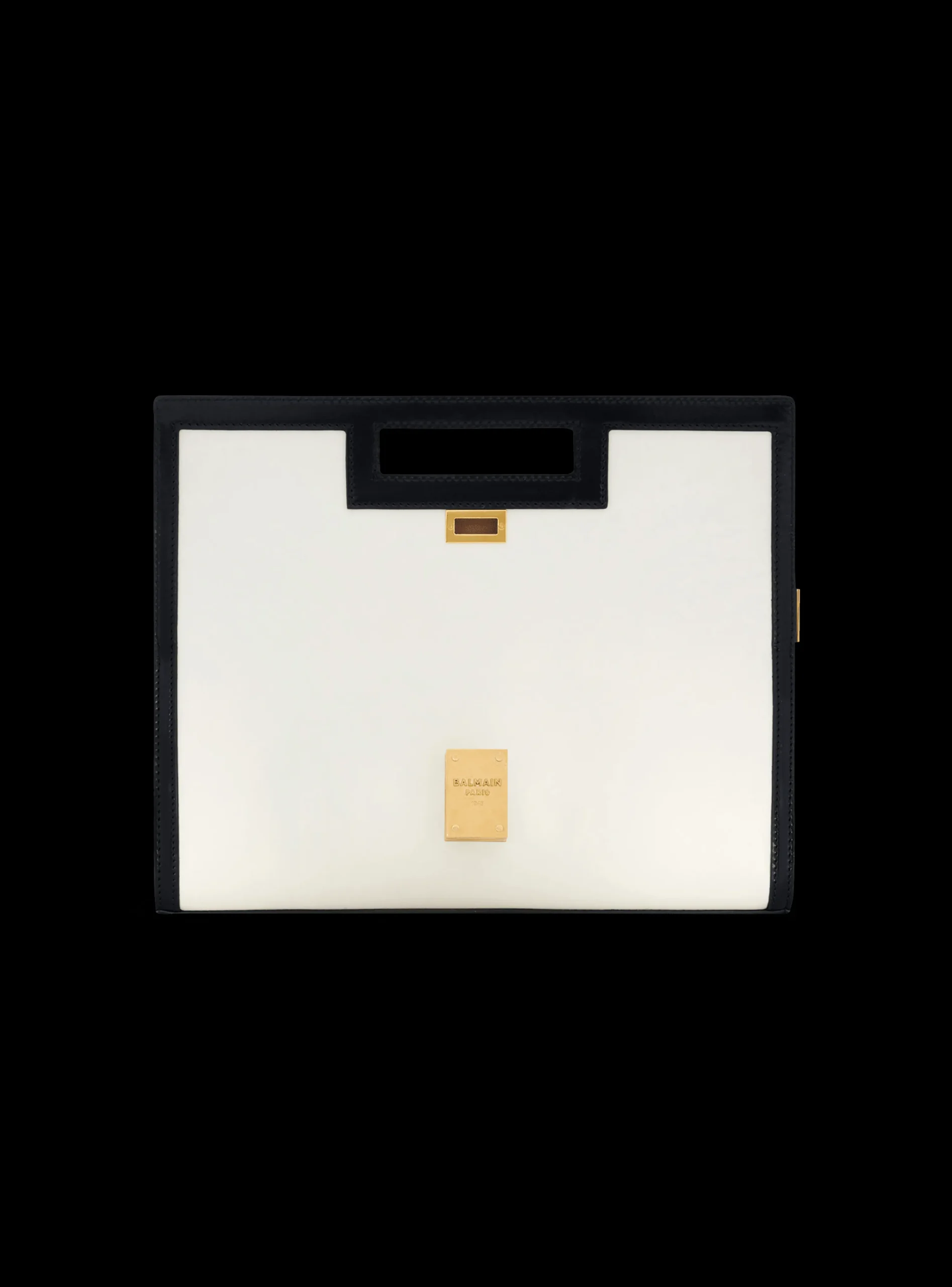 Women Balmain Oversized Black And Leather 1945 Heritage Clutch Bag
