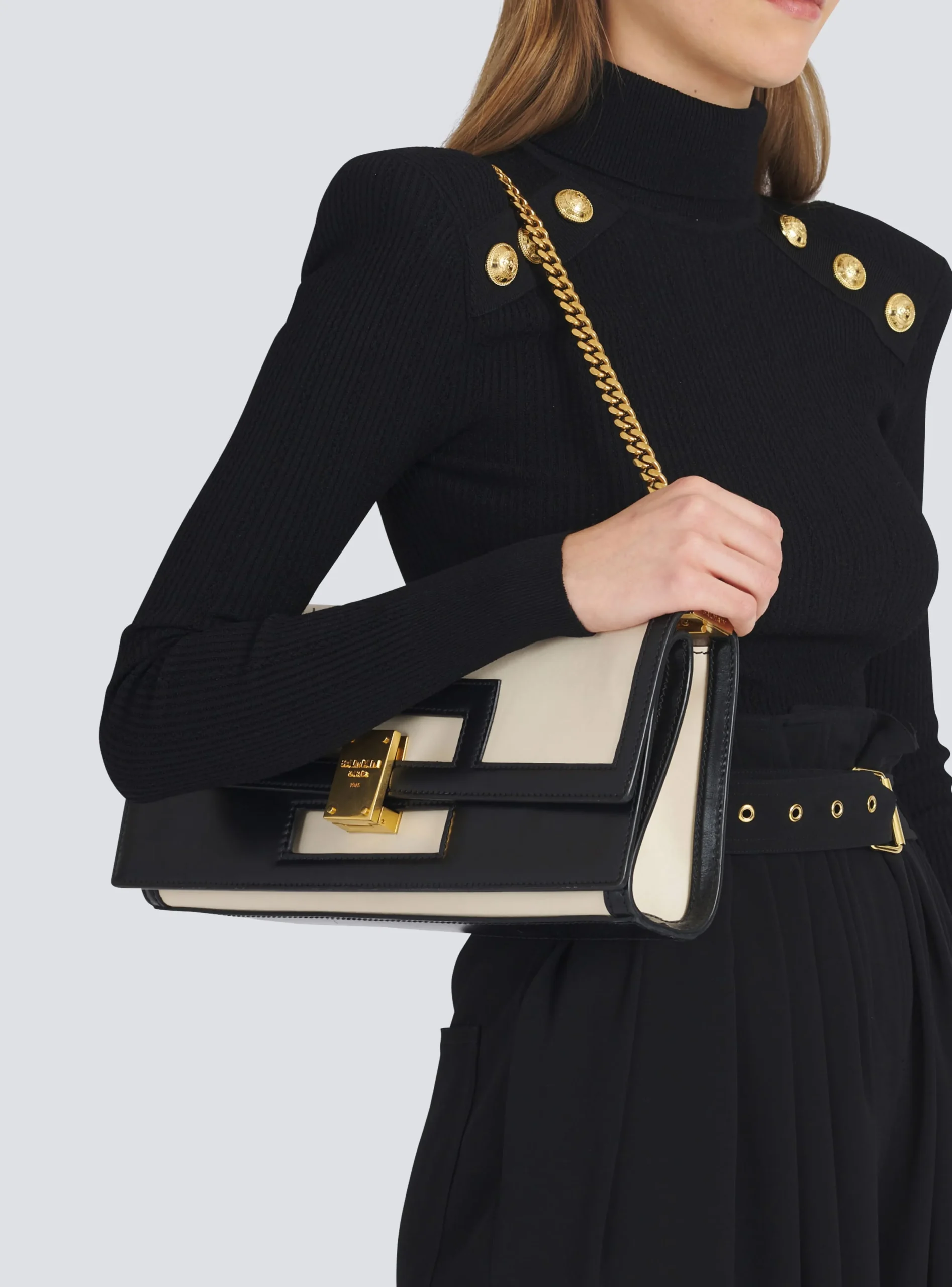 Women Balmain Oversized Black And Leather 1945 Heritage Clutch Bag