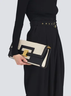 Women Balmain Oversized Black And Leather 1945 Heritage Clutch Bag