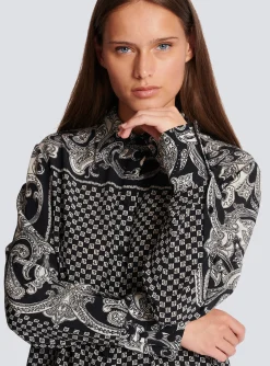 Women Balmain Paisley And Mini Monogram Printed Silk Shirt
