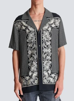 Balmain Paisley And Mini Monogram Printed Silk Shirt