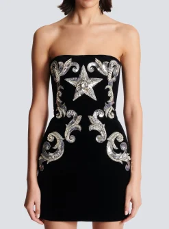 Women Balmain Paisley Embroidered Strapless Dress