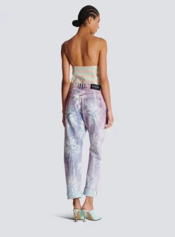 Women Balmain Palm Tree Denim Boyfriend Jeans