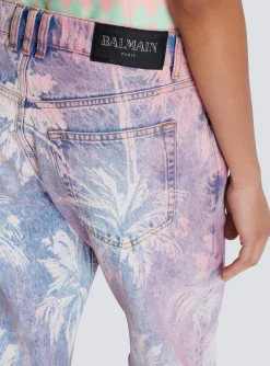 Women Balmain Palm Tree Denim Boyfriend Jeans