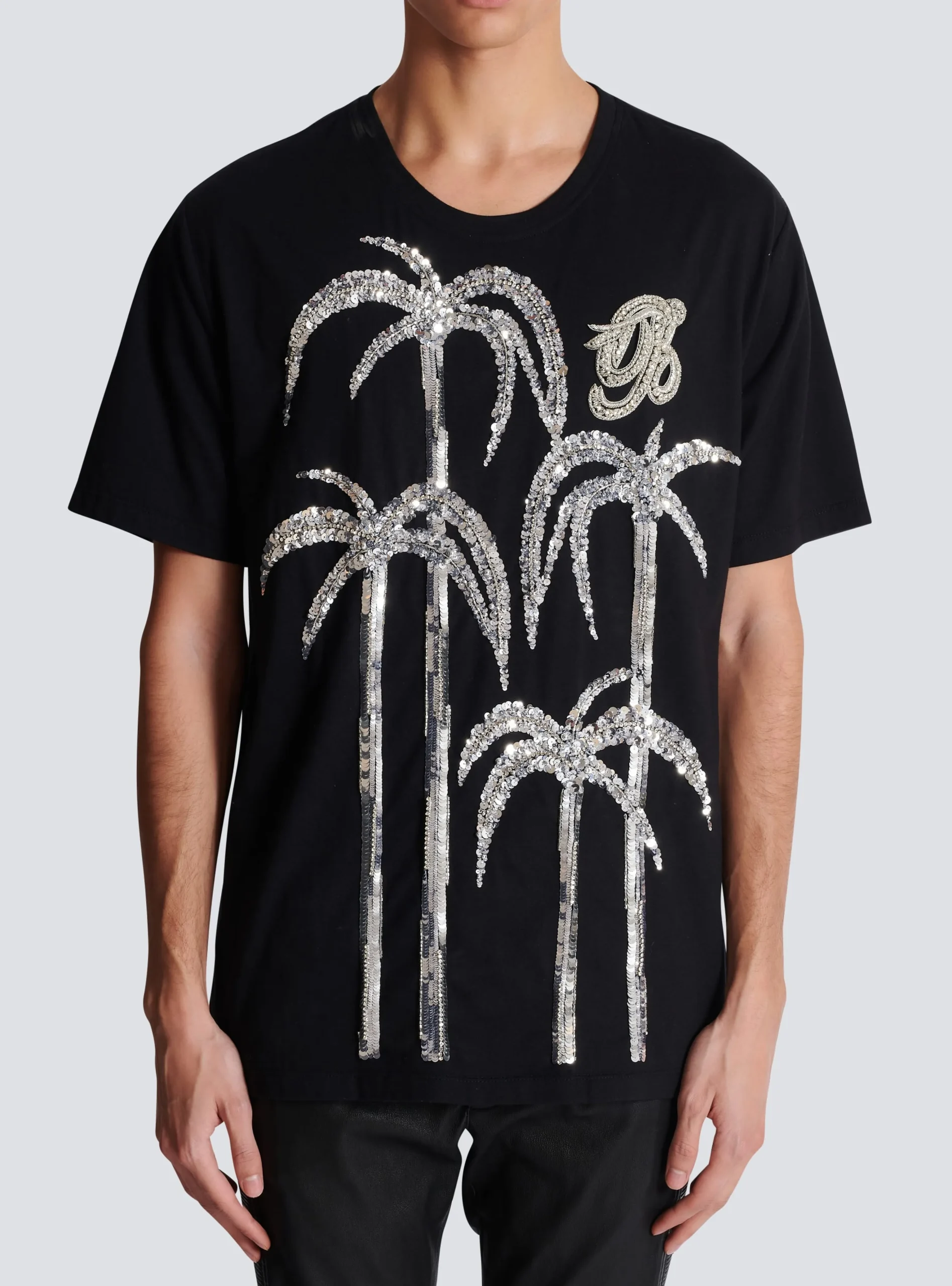 Balmain Palm Tree Embroidered T-shirt