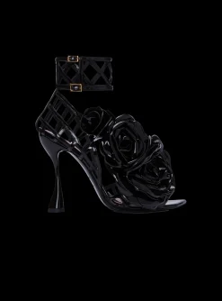 Women Balmain Patent Leather Eden Sandals With Openwork Grid And Flowers