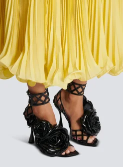Women Balmain Patent Leather Eden Sandals With Openwork Grid And Flowers