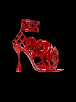 Women Balmain Patent Leather Eden Sandals With Openwork Grid And Flowers