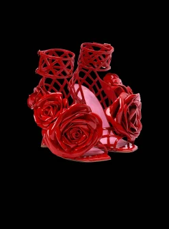Women Balmain Patent Leather Eden Sandals With Openwork Grid And Flowers