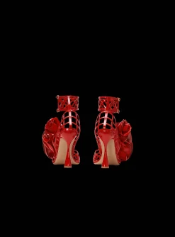Women Balmain Patent Leather Eden Sandals With Openwork Grid And Flowers