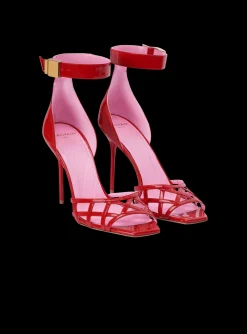 Women Balmain Patent Leather Uma Sandals With Openwork Grid