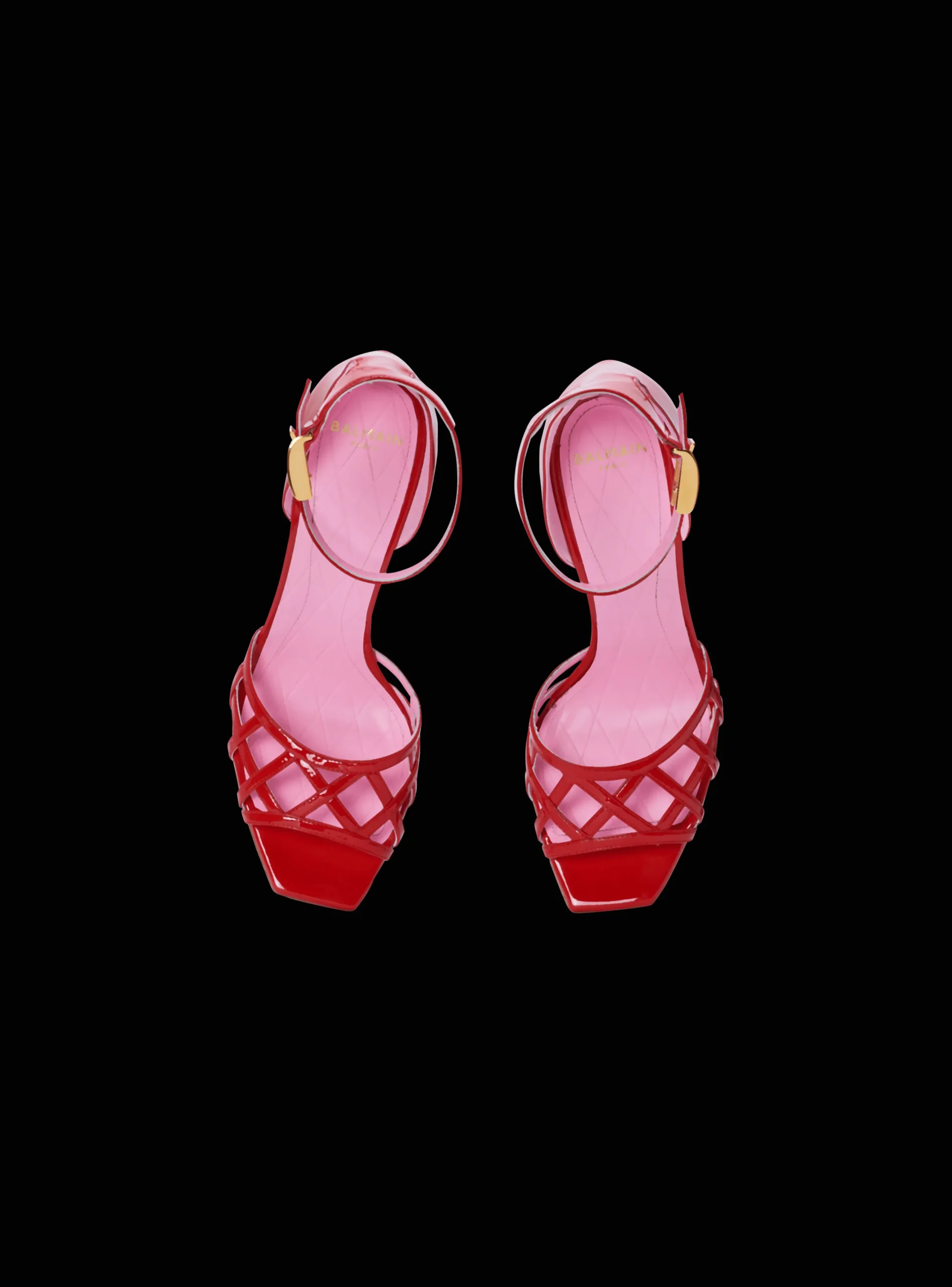 Women Balmain Patent Leather Uma Sandals With Openwork Grid