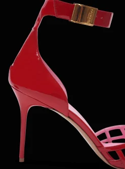 Women Balmain Patent Leather Uma Sandals With Openwork Grid