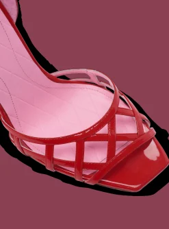 Women Balmain Patent Leather Uma Sandals With Openwork Grid