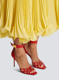 Women Balmain Patent Leather Uma Sandals With Openwork Grid