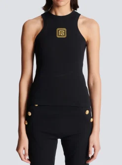Women Balmain PB Embroidered Tank Top