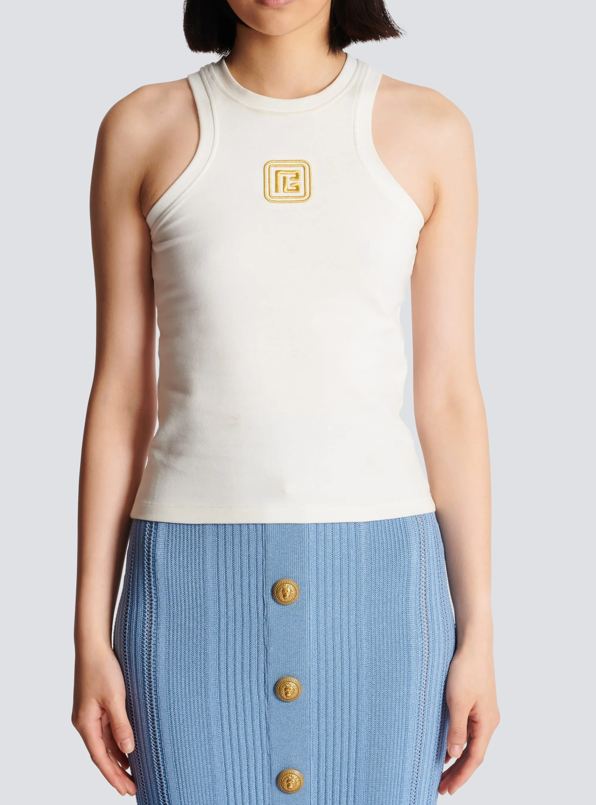 Women Balmain PB Embroidered Tank Top