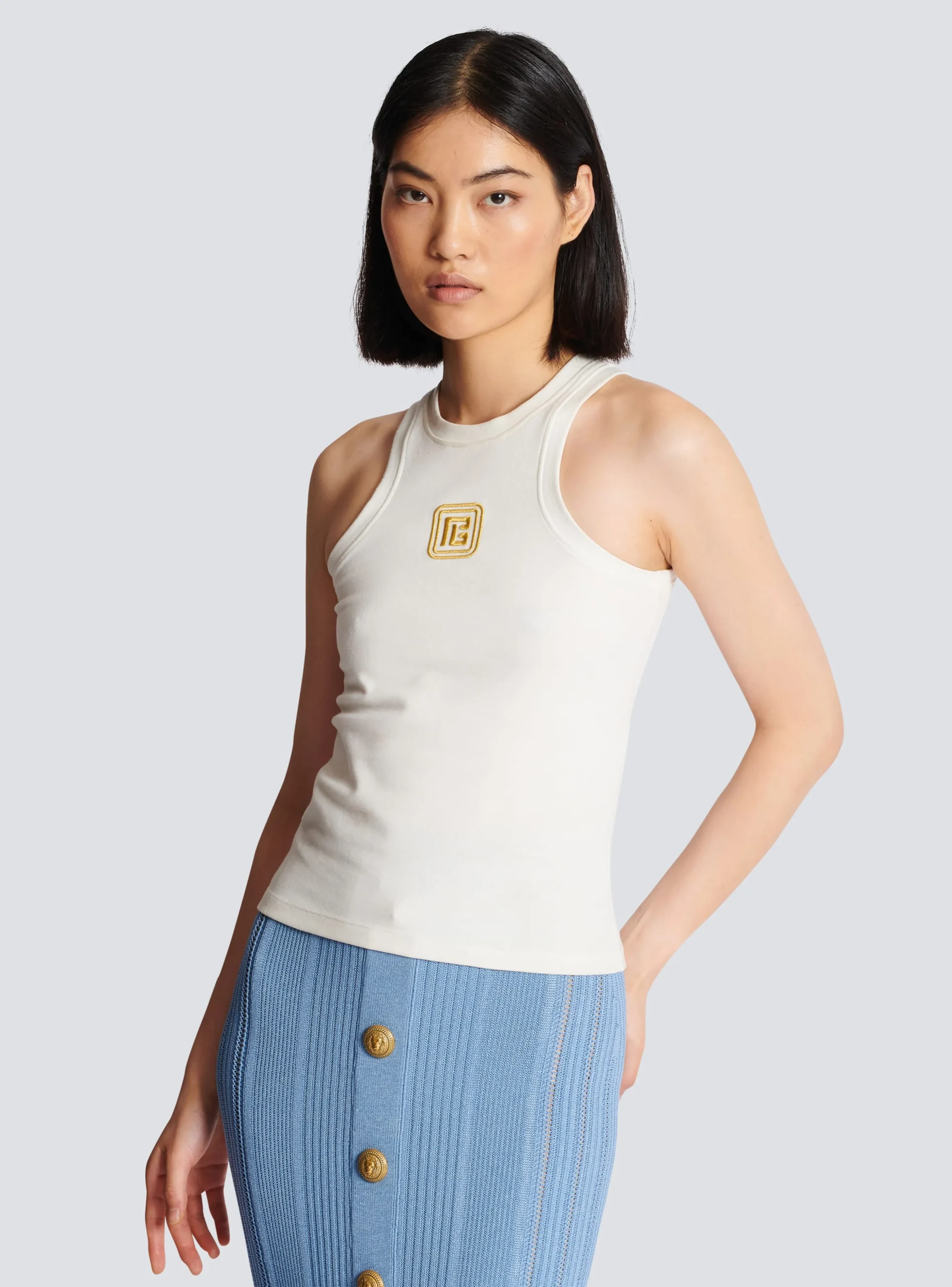 Women Balmain PB Embroidered Tank Top