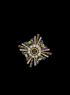 Women Balmain PB Lacquered Brass And Crystal Brooch