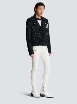 Balmain PB Signature Tweed Biker Jacket