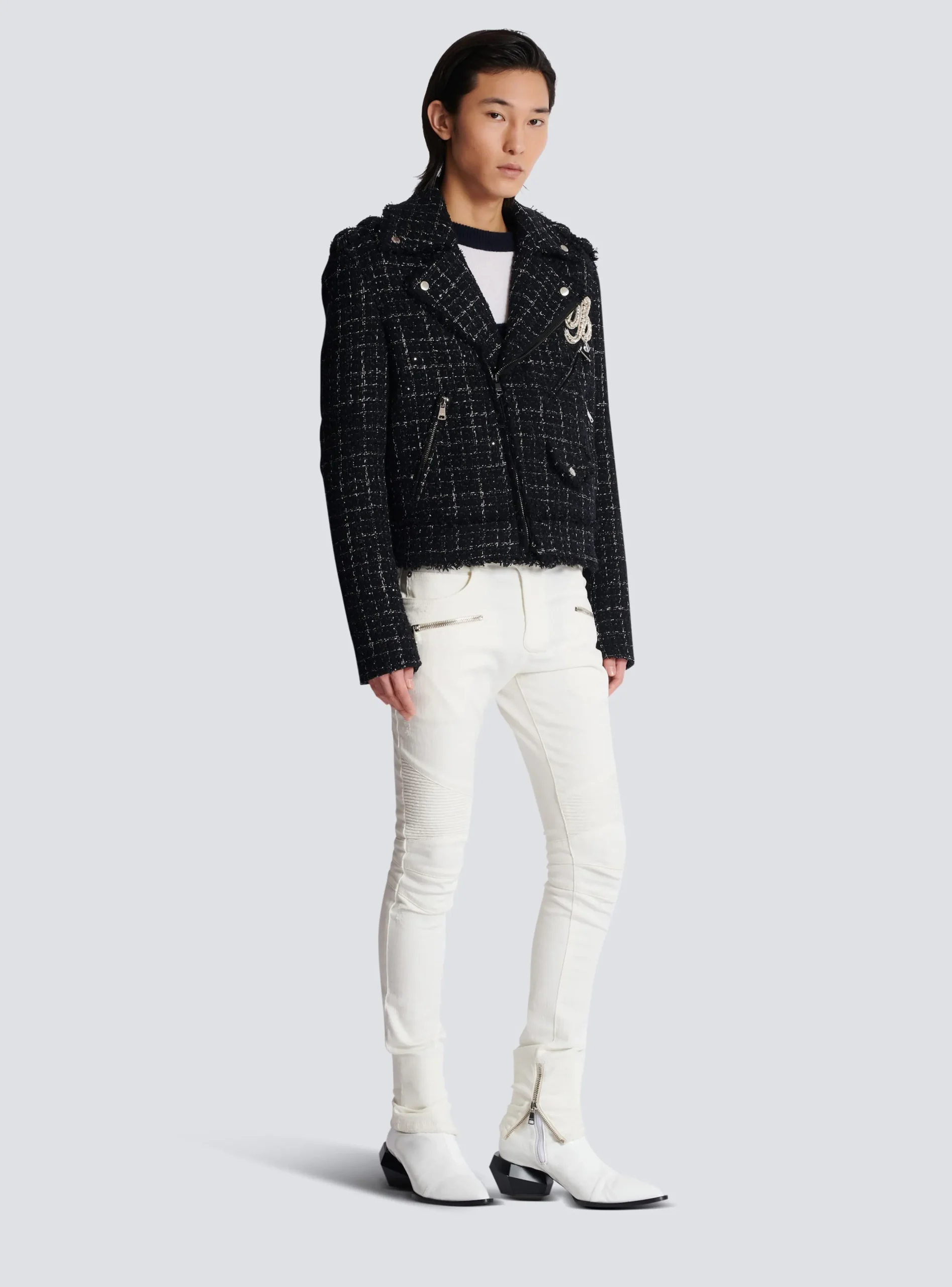 Balmain PB Signature Tweed Biker Jacket