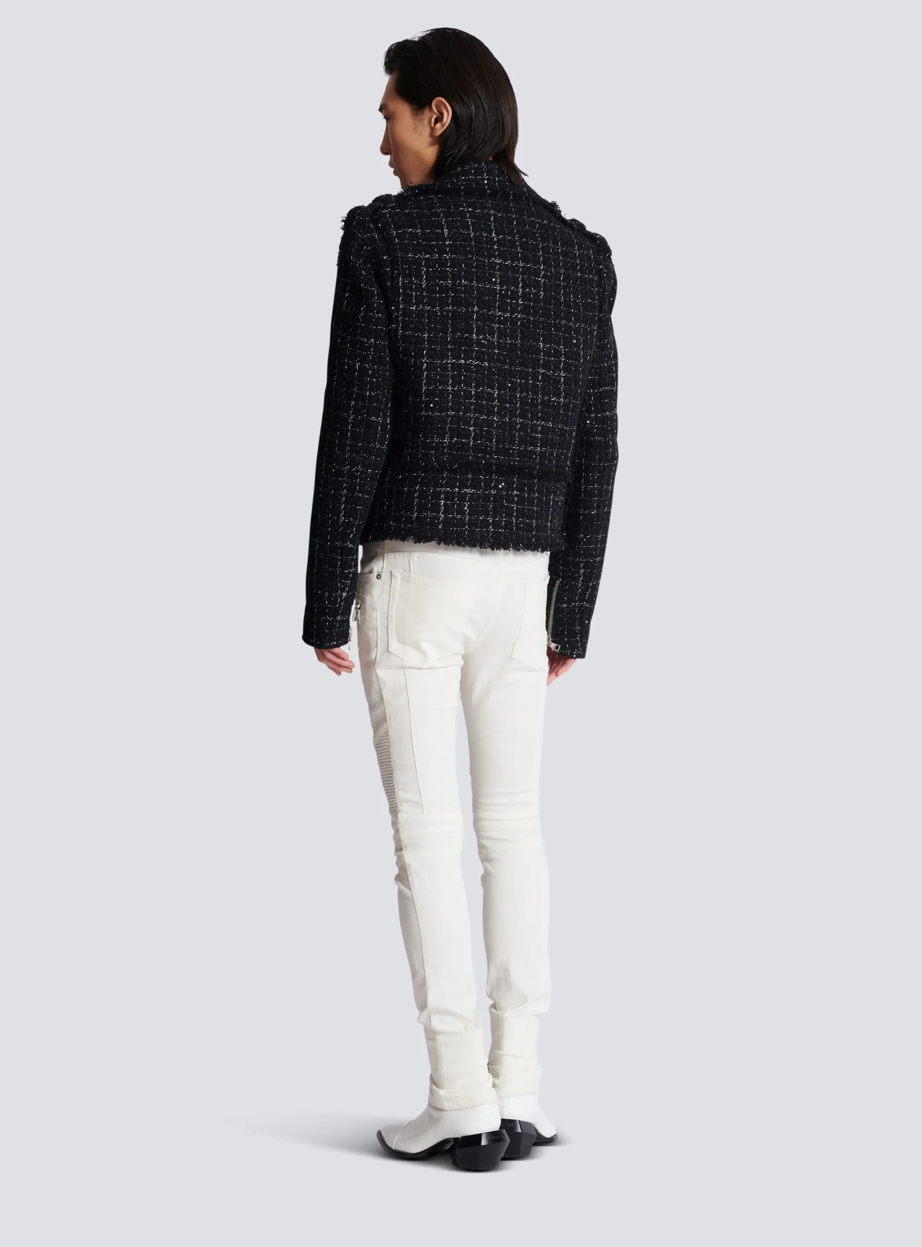 Balmain PB Signature Tweed Biker Jacket