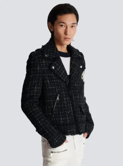 Balmain PB Signature Tweed Biker Jacket