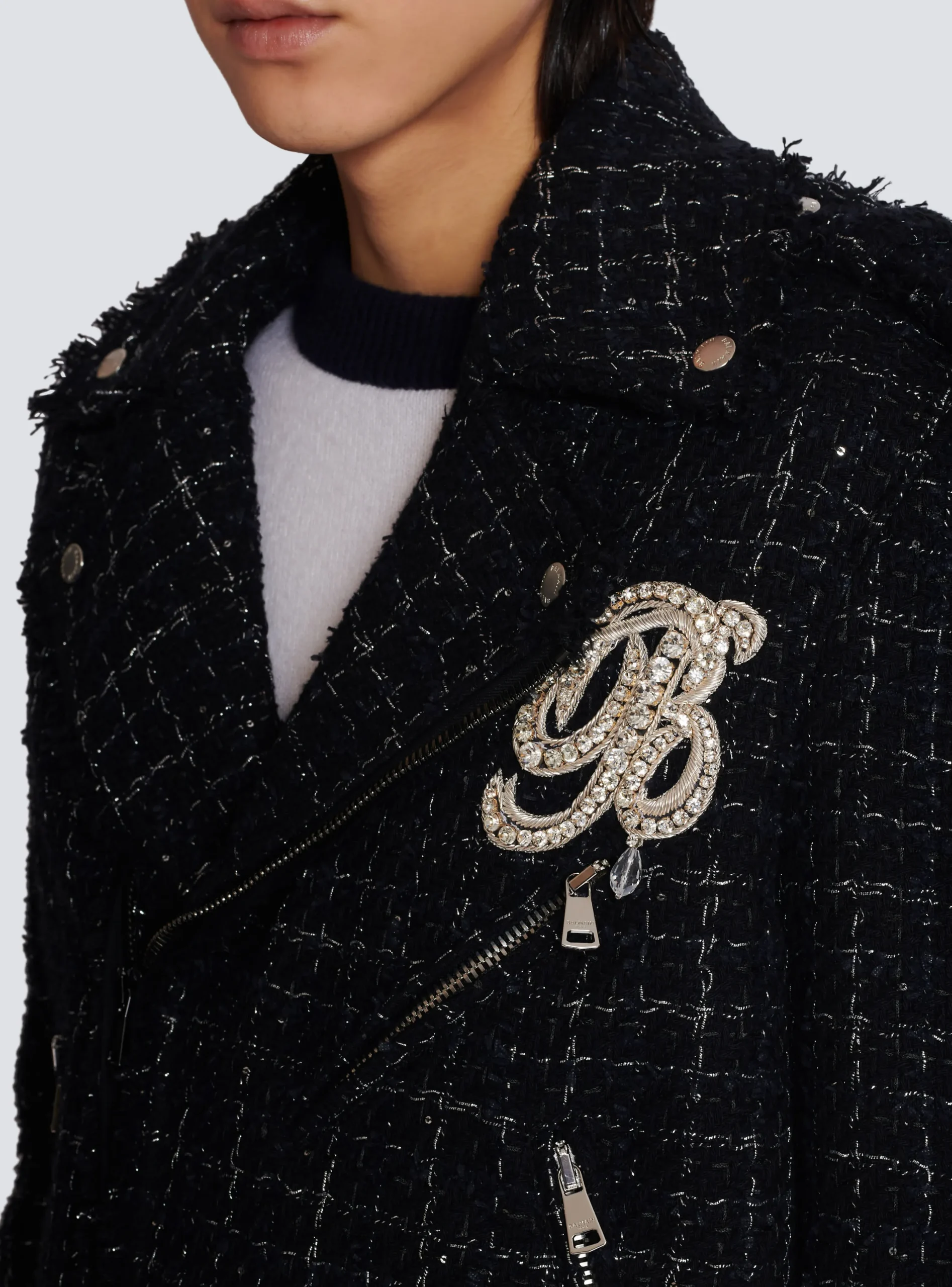 Balmain PB Signature Tweed Biker Jacket