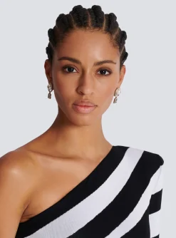 Women Balmain Pearl Earrings With Art Deco Rhinestones