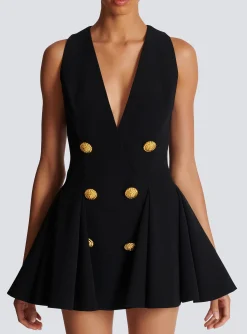 Women Balmain Pleated Flared Crepe Dress