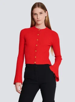 Women Balmain Pleated Knit Cardigan