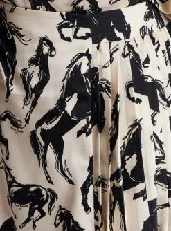 Women Balmain Pleated Midi Skirt In Printed Silk