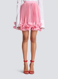 Women Balmain Pleated Skirt With Ruffles