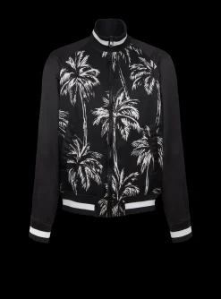 Balmain Printed Satin Palm Tree Bomber Jacket