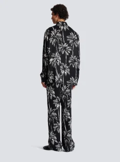 Balmain Printed Satin Palm Tree Shirt