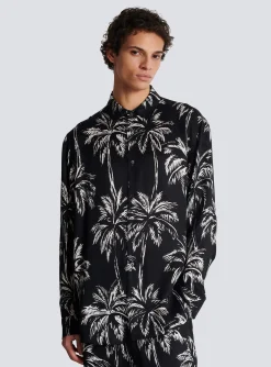 Balmain Printed Satin Palm Tree Shirt